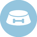 dog bowl inside a blue circle nutrition icon