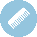 comb inside a blue circle grooming service icon
