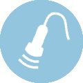 blue circle with a laser inside rehabilitation icon