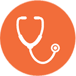 orange circle with a stethoscope inside veterinarians icon